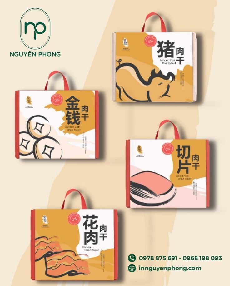 Mẫu túi giấy đựng thịt sấy in logo thương hiệu